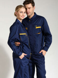 藏蓝色立体口袋拼色春秋装工作服-时尚工作服网