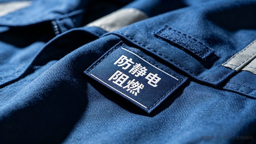 双重防护服面料特写 导电纤维网格 阻燃缝线 殷楚珹 时尚工作服网
