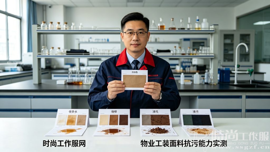 时尚工作服网殷楚珹工装顾问物业工装面料抗污能力实测