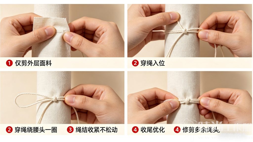 洗手裤抽绳改造四步全流程分步操作实拍