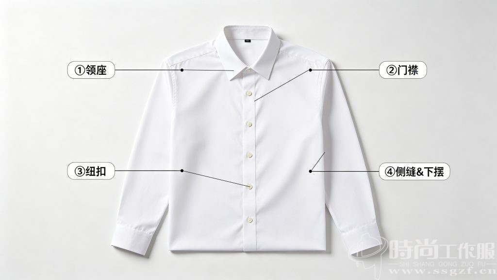 时尚工作服网衬衫平铺自检方法 门襟侧缝细节检查 企业工服采购指南
