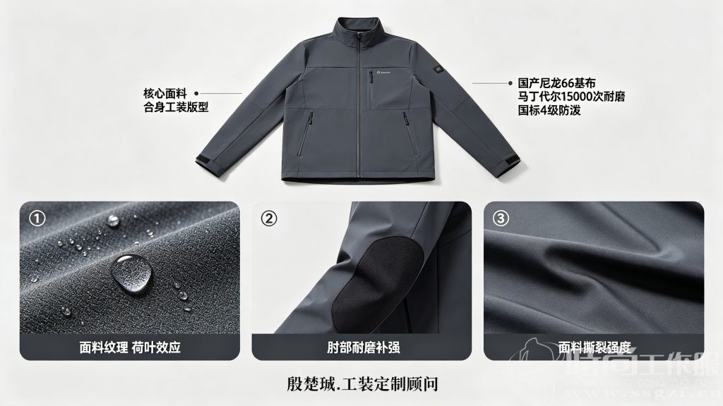 国产功能性面料工装软壳衣实物细节展示 高性价比工装软壳 时尚工作服网