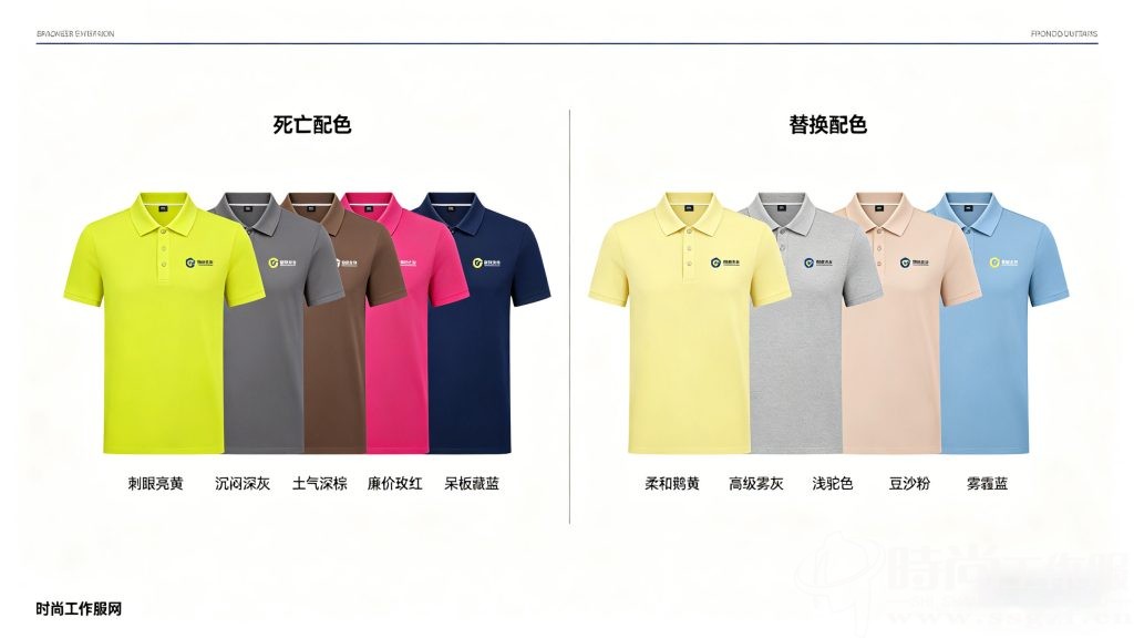 工作服Polo衫死亡配色与替换配色实物对比图-殷楚珹工装顾问
