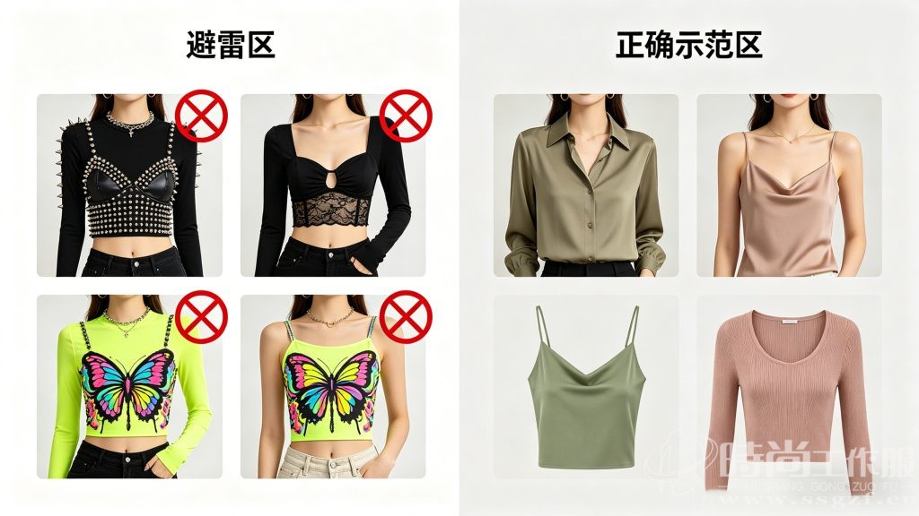 职场通勤穿搭避雷 3 种不该出现的花哨内搭对比