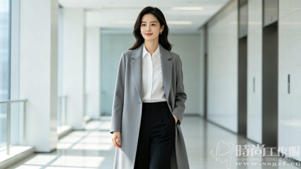 2026 年职场通勤首选极简无领雾灰色风衣穿搭