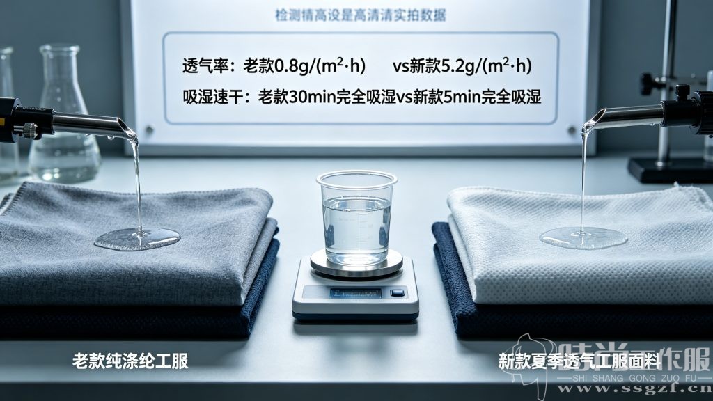 老款涤纶工服与新款夏季透气工服面料实验对比