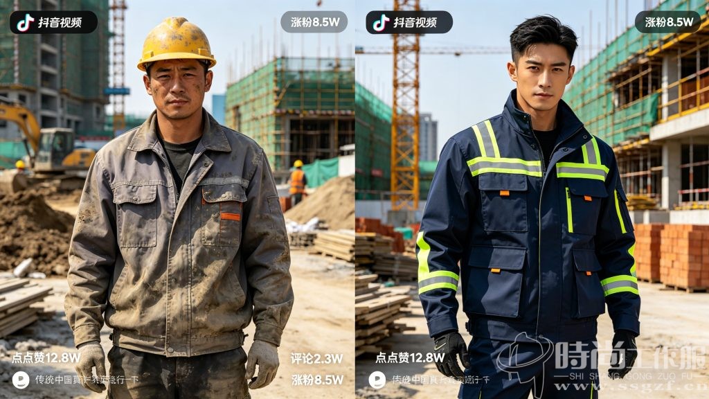工地小哥传统工装 vs 机能风工装变装视频实拍截图