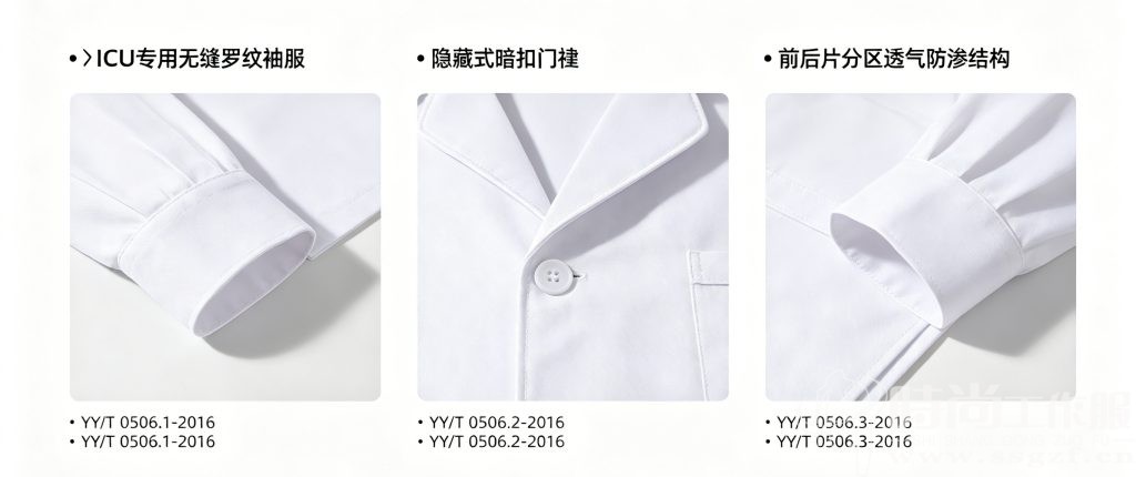 ICU 专用分体工作服核心合规细节高清特写图