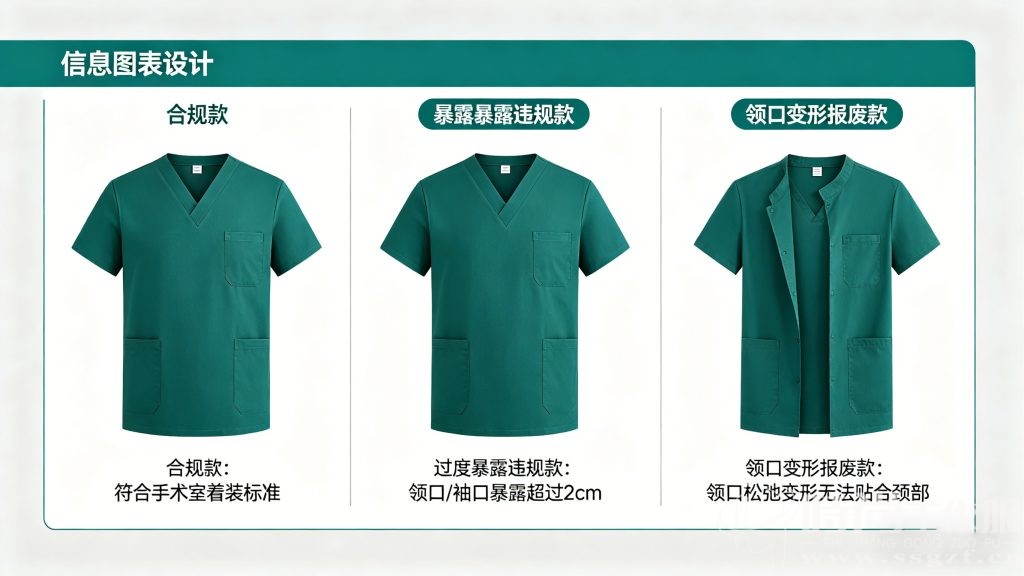 合规与不合规 V 领刷手衣实物对比图