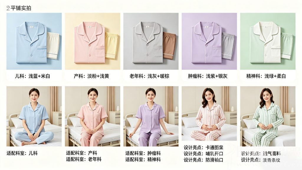 医院各科室病员服专属配色方案与实物展示