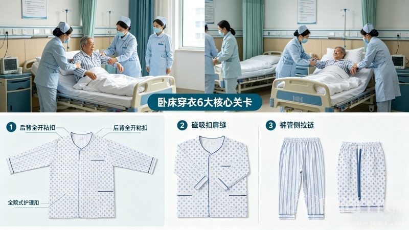 卧床病人一秒穿脱护理衣 术后失能患者易穿脱病员服解决方案
