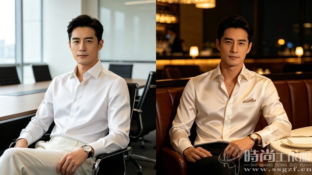 时尚工作服网 同一件衬衫日间例会与晚间晚宴穿搭对比 多场景商务衬衫指南 殷楚珹工装顾问