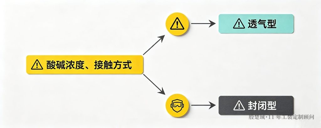 防酸碱服面料选型决策树 透气型 封闭型 混合方案