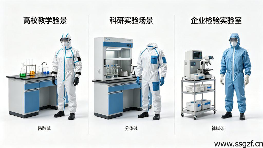 实验室防酸碱服 分体vs连体对比 防护面积 穿脱便捷性