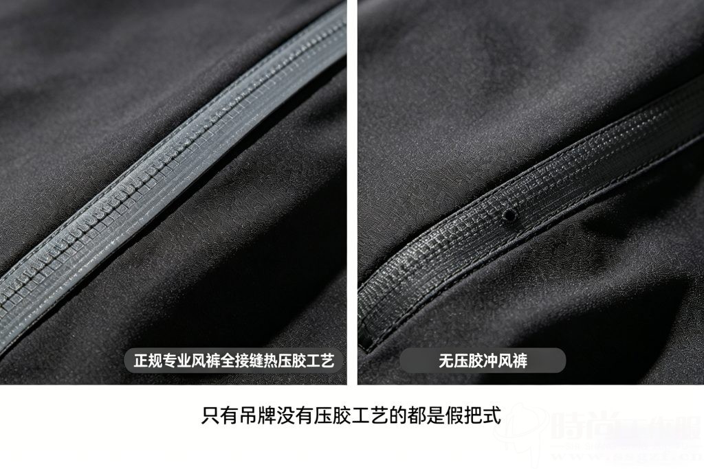 冲锋裤正规压胶工艺与无压胶劣质工艺对比 - 殷楚珹工作服定制顾问避坑指南