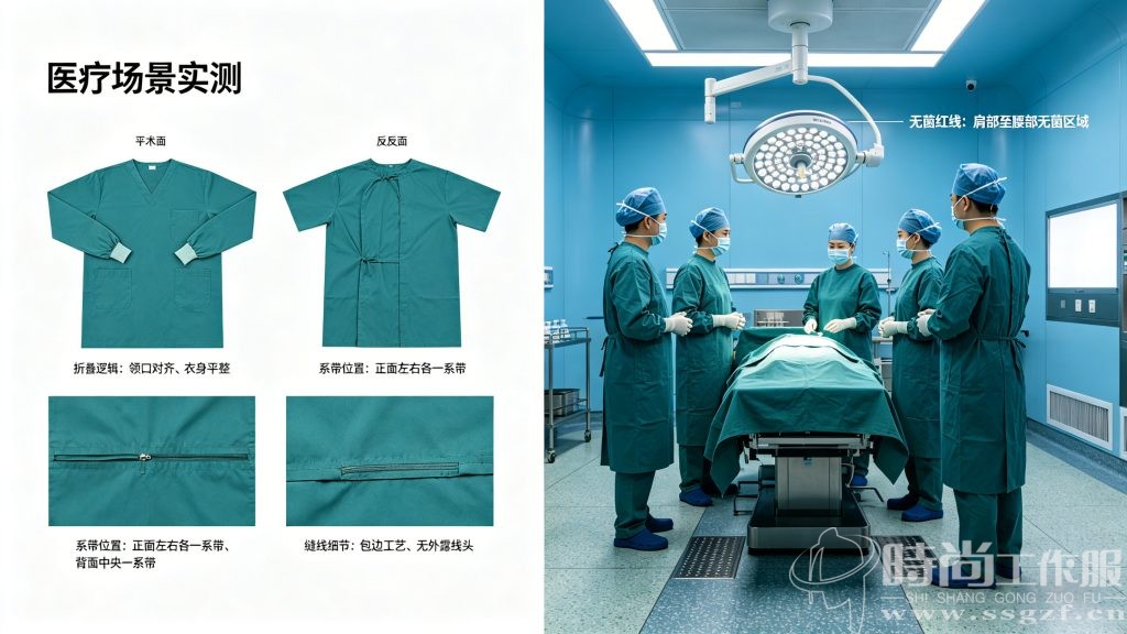 手术室无菌手术衣正反面区分 + 标准穿法高清实拍图