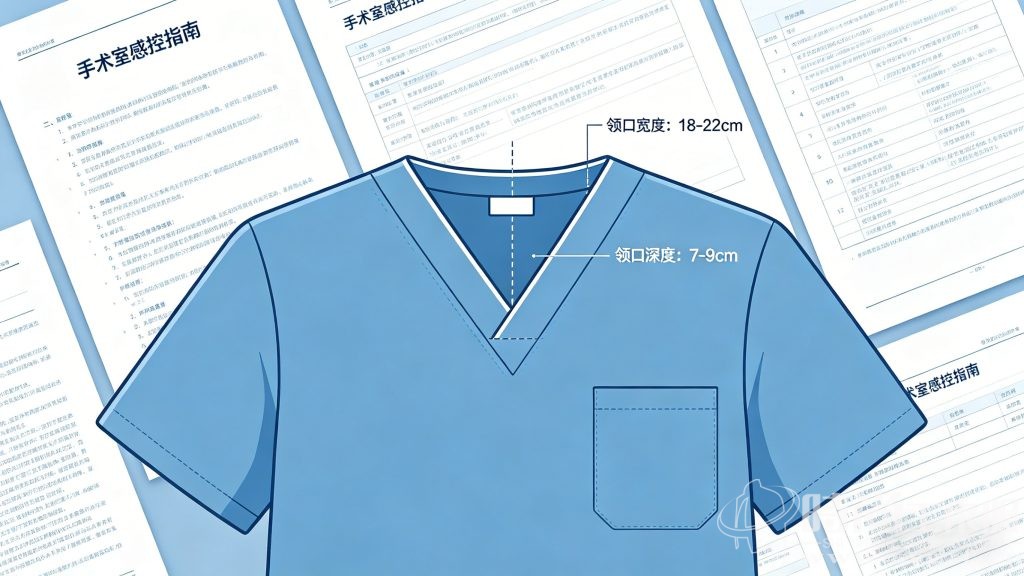 手术室合规 V 领刷手衣领口尺寸实测实物图