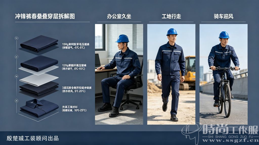 冲锋裤春季叠穿分层拆解与全场景穿搭示意图 - 殷楚珹工作服定制顾问 - 时尚工作服