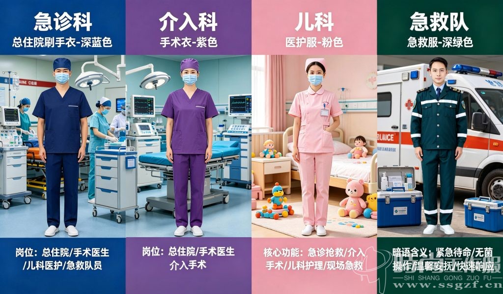 医护圈服装颜色暗语全解析高清对比图 急诊科 / 介入科 / 儿科 / 急救队专属色