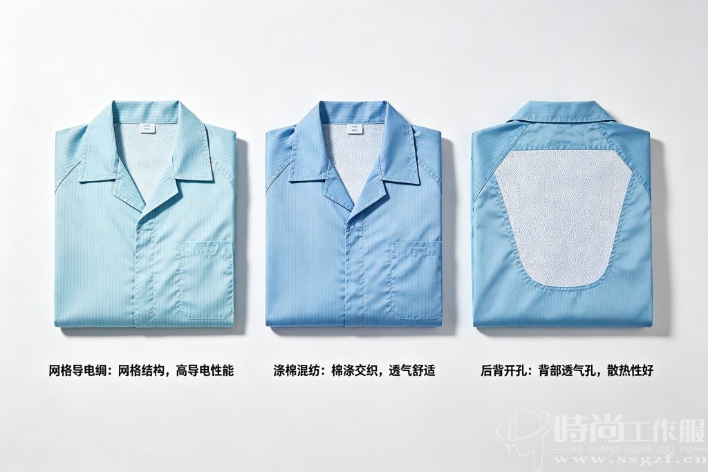 夏季 3 种透气防静电服实物对比图