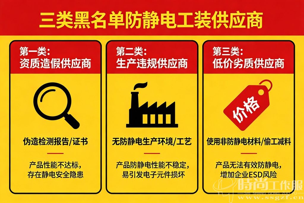 三类黑名单防静电工装供应商特征对比图