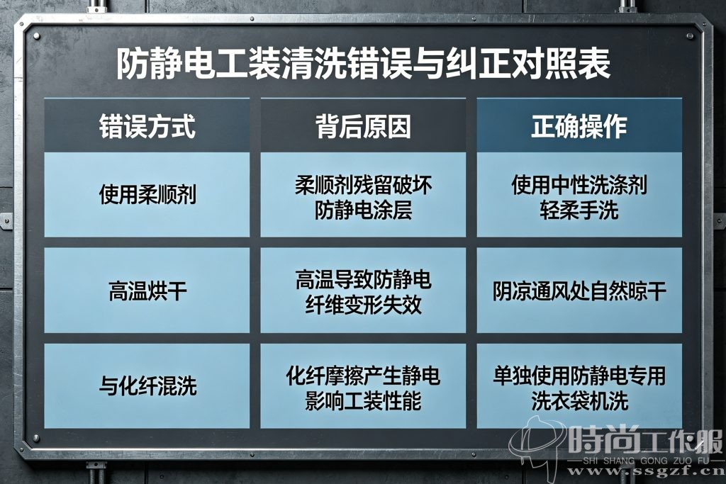 图：防静电工装洗护标准对照表，企业可直接保存执行